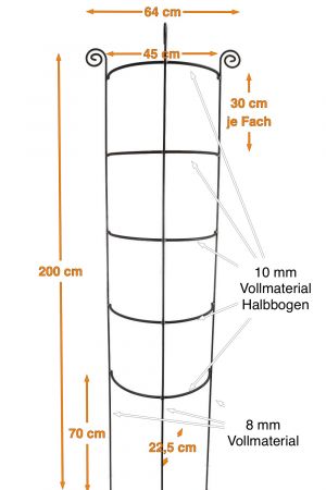 Staudenhalter HUGO  halbrund stabil Höhe 200 cm, Breite 45 cm Vollmaterial Rankhilfe Pflanzstütze Rankgitter