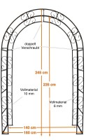 Rosenbogen Rund aus Metall stabil, Vollmaterial 12 mm Edelrost, 4x Bodenanker  Breite 165cm Höhe 245cm Tiefe 40cm,