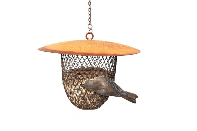 Vogelfutterspender aus Metall in Naturrost für Vögel, zum Hängen, Futterspender, Futterstation für Wildvögel zum