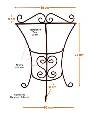 Gartentisch halbrund Edelrost B: 60 cm H: 75 cm T: 30 cm freistehend Edelrost einteilig