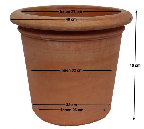 Vaso ohne Dekoration Ø 45 cm Terra di Impruneta A-Ø 45 cm, I-Ø 37 cm, Höhe 40 cm