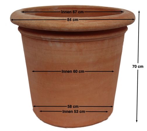 Vaso ohne Dekoration Ø 80 cm Terra di Impruneta A-Ø 84 cm, I-Ø 69 cm, Höhe 70 cm