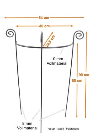 4X Staudenhalter HUGO halbrund stabil Breite 45cm Vollmaterial Rankhilfe, Pflanzstütze, Rankgitter