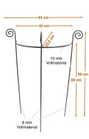 Staudenhalter HUGO halbrund Höhe 90 cm Breite 45 cm dunkelgrün Tiefe 22 cm Material 8/10 mm   Pulververzinkt/Pulverbeschichtet