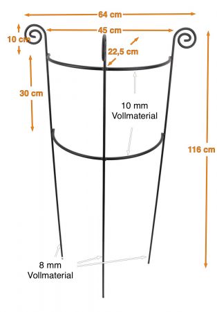 Staudenhalter HUGO halbrund Höhe 116 cm, Breite 45 cm verzinkt Tiefe 22 cm VE: 1 Rundeisen 8/10  feuerverzinkt