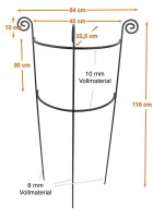 Staudenhalter HUGO halbrund Höhe 116 cm, Breite 45 cm  schwarz Tiefe 22 cm  Rundeisen 8/10 mm Pulverbeschichtet/Pulververzinkt