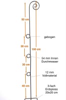 Bischofstab Knoten Höhe 170 cm, 3x Knoten Farbe schwarz matt 3x Knoten, 3fach Fuss  pulververzinkt/pulverbeschichtet