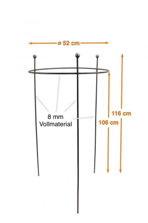 Staudenhalter BODO Kugel Rund 50 cm Metall Edelrost Höhe 116 cm, Ø 50 cm Vollmaterial 8 mm VE: 1/5