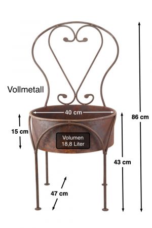 Gartenpflanzstuhl Edelrost Herz B: 45 H: 87 T: 47  Vollmaterial Rundeisen 10/12mm