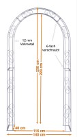 Rosenbogen GUSTAV Rund Feuerverzinkt Metall 12 mm Vollmaterial Breite 140cm Höhe 235cm Tiefe 40cm, 5-teilig