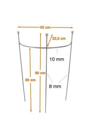 Staudenhalter HUGO halbrund Kugel stabil Breite 55cm Höhe 90cm Vollmaterial Rankhilfe mit Kugel Pflanzstütze Rankgitter