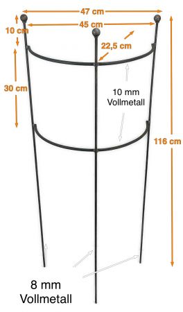 Staudenhalter HUGO halbrund stabil KugelHöhe 116 cm, Breite 45 cm Vollmaterial Rankhilfe Pflanzstütze Rankgitter