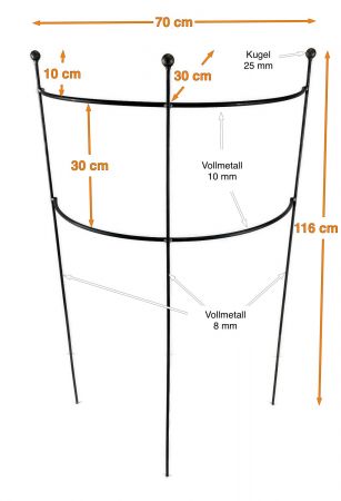 Staudenhalter HUGO halbrund stabil KugelHöhe 116 cm, Breite 70 cm Vollmaterial Rankhilfe Pflanzstütze Rankgitter