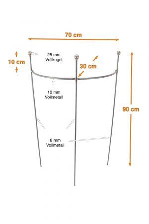 Staudenhalter HUGO halbrund stabil Kugel Höhe 90 cm Breite 70 cm Vollmaterial Rankhilfe Pflanzstütze Rankgitter