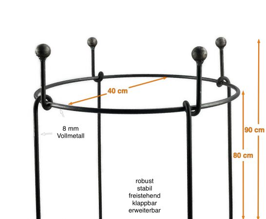 OttO-Staudenhalter Kugel Höhe 90 cm  Ø 40 cm Made in EU flexibel, stabil, erweiterbar, Form Rund, Metall Vollmaterial