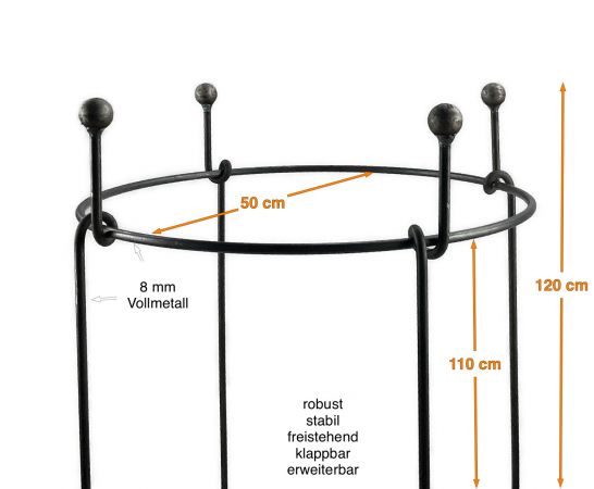 OttO-Staudenhalter Kugel Höhe 120 cm  Ø 50 cm Made in EU flexibel, stabil, erweiterbar, Form Rund, Metall Vollmaterial