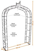 Rosenbogen SPITZ Vollmetall stabil, feuerverzinkt 12 mm Vollmaterial Breite 165cm Höhe 245cm Tiefe 40cm,