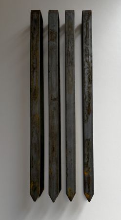Bodenanker 40cm Flachstahl unbehandelt/roh SET=4 Stück 400x44x20 mm,  angespitzt, Bohrung 8mm