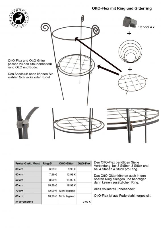 OttO-Staudenhalter Höhe 90 cm  Ø 90 cm Made in EU flexibel, stabil, erweiterbar, Form Rund, Metall Vollmaterial