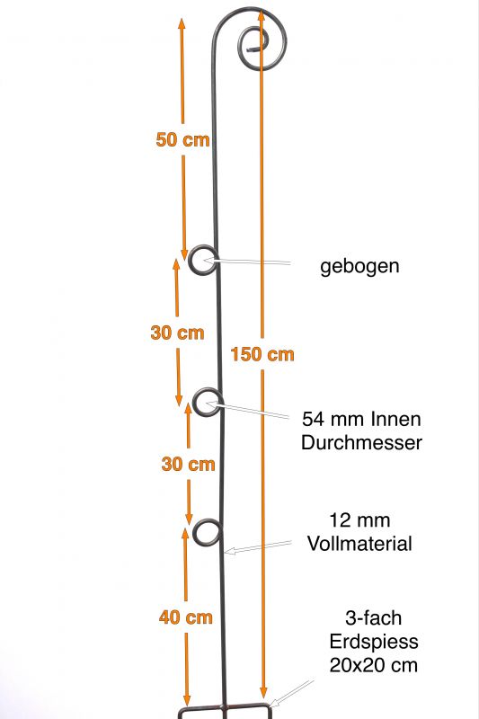 Bischofstab Knoten Höhe 170 cm, 3x Knoten mit Ø Innen 54 mm 3x Knoten, 3fach Fuss/Erddorn Edelrost