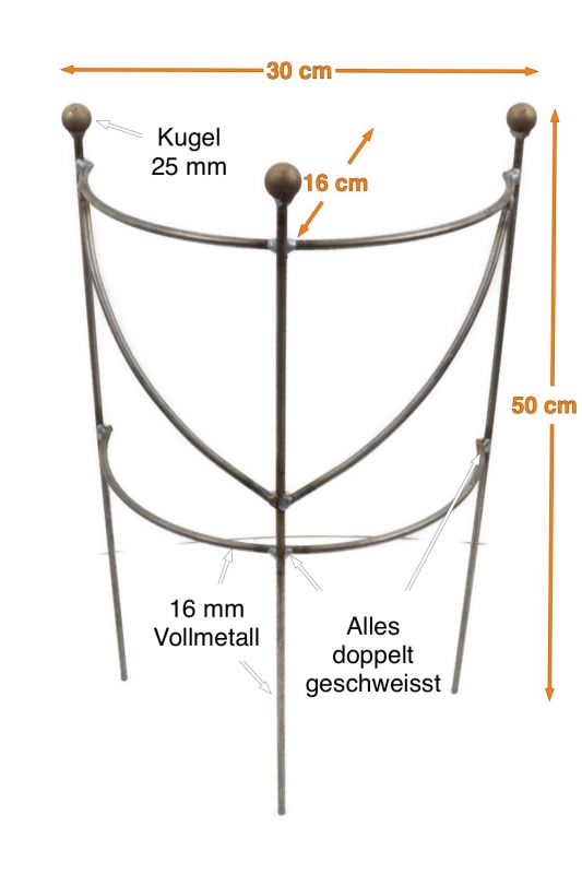 Staudenhalter halbrund H:50 B:30 T:16cm stabil massiv Vollmaterial 6 mm, Pflanzenstütze, Rankhilfe, Rankgitter