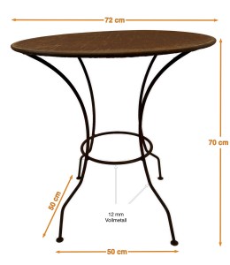 Gartentisch Rund Edelrost H: 70 D:72, 4x stabiler Tischbeine sehr stabil wird an einem Stück geliefert