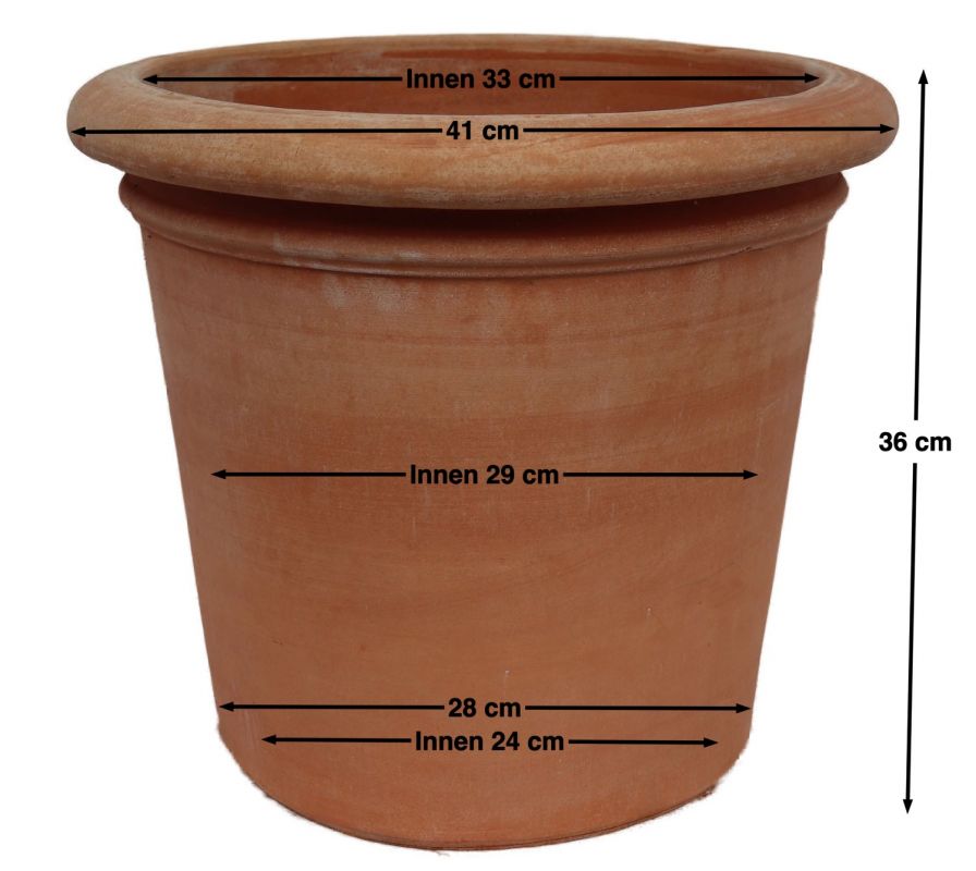 Vaso ohne Dekoration Ø 40 cm Terra di Impruneta A-Ø 41 cm, I-Ø 33 cm, Höhe 35 cm