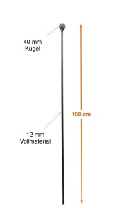 Rankstab aus Metal stabil mit Kugel freistehende Höhe 100 cm 12mm Dekoration für den Garten in Naturrost als Rankhilfen für Stauden