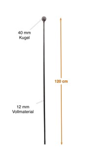 Rankstab aus Metal stabil mit Kugel freistehende Höhe 120 cm 12mm Dekoration für den Garten in Naturrost als Rankhilfen für Stauden