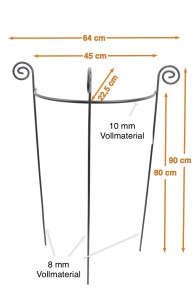 Staudenhalter HUGO halbrund Höhe 90 cm Breite 45 cm  schwarz Tiefe 22 cm Material 8/10 mm   Pulververzinkt/Pulverbeschichtet