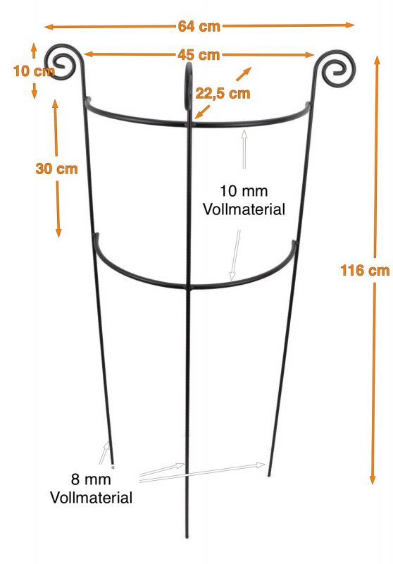 Staudenhalter HUGO halbrund Höhe 116 cm, Breite 45 cm verzinkt Tiefe 22 cm VE: 1 Rundeisen 8/10  feuerverzinkt