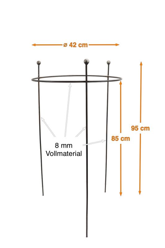 Staudenhalter BODO Kugel Rund 40 cm Metall Edelrost Höhe 95 cm, Ø 40 cm Vollmaterial  8 mm VE: 1/5