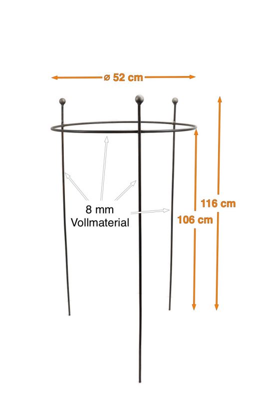 Staudenhalter BODO Kugel Rund 50 cm Metall Edelrost Höhe 116 cm, Ø 50 cm Vollmaterial 8 mm VE: 1/5