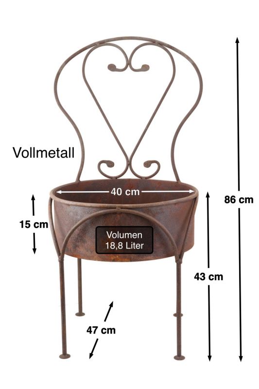 Gartenpflanzstuhl Edelrost Herz B: 45 H: 87 T: 47  Vollmaterial Rundeisen 10/12mm