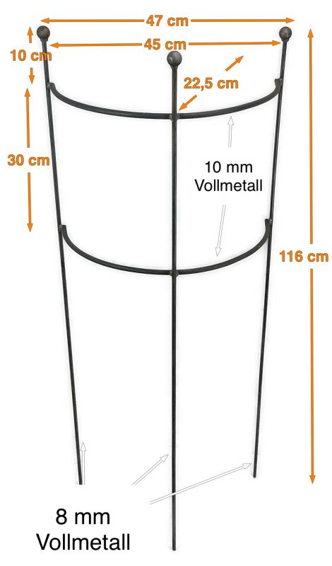 Staudenhalter HUGO halbrund stabil KugelHöhe 116 cm, Breite 45 cm Vollmaterial Rankhilfe Pflanzstütze Rankgitter