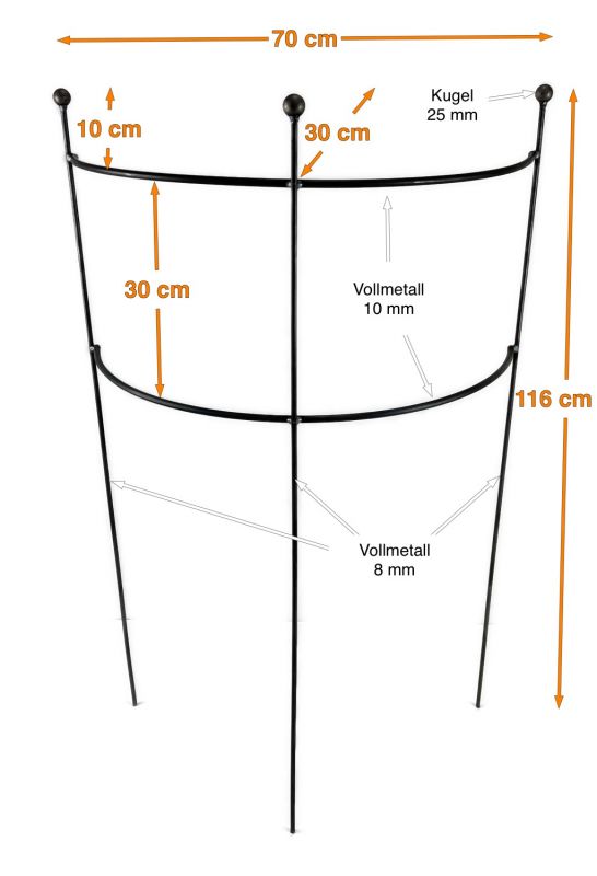 Staudenhalter HUGO halbrund stabil KugelHöhe 116 cm, Breite 70 cm Vollmaterial Rankhilfe Pflanzstütze Rankgitter