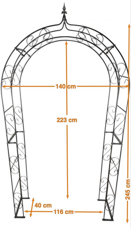 Rosenbogen GEORG Spitz aus Metall 10 mm Vollmaterial roh Breite 140cm Höhe 245cm Tiefe 40cm, 5-teilig