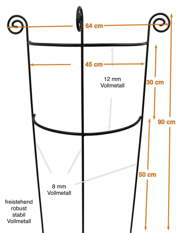 Staudenhalter HUGO halbrund stabil Breite 45cm Höhe 90cm 2x Halbring Höhe 80/50 Pflanzenstütze, Vollmaterial Rankhilfe,