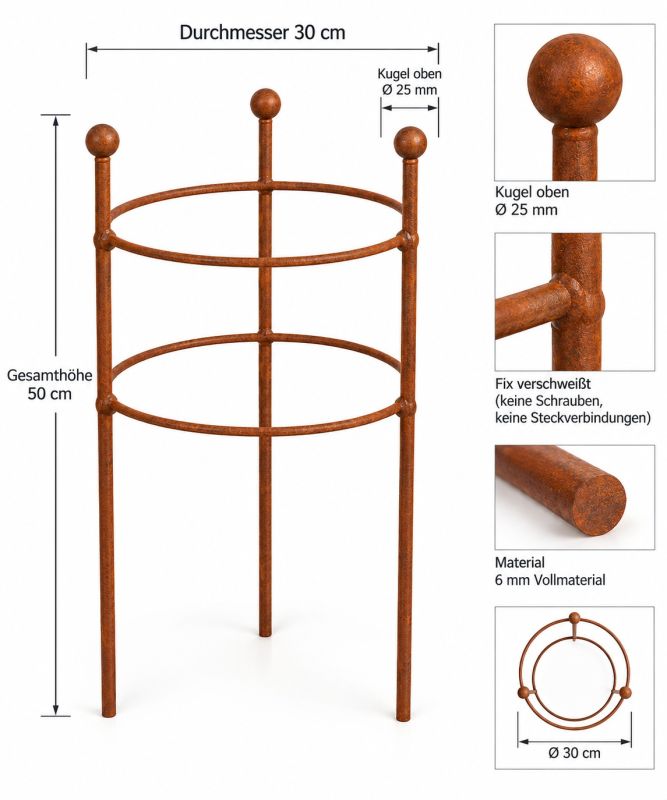 Beet-Staudenhalter FIX Ø 30 cm Höhe 50 cm Doppelring Durchmesser 30 cm 2-facher Ring Vollmaterial 6 mm