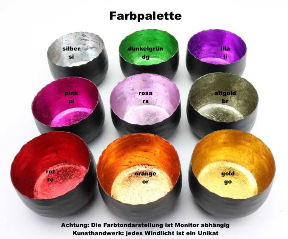 Teelichthalter aus Metall Farbe Matt schwarz, Innen mit LILA Folie ausgekleidet, standfest und sehr stabil, stimmungs